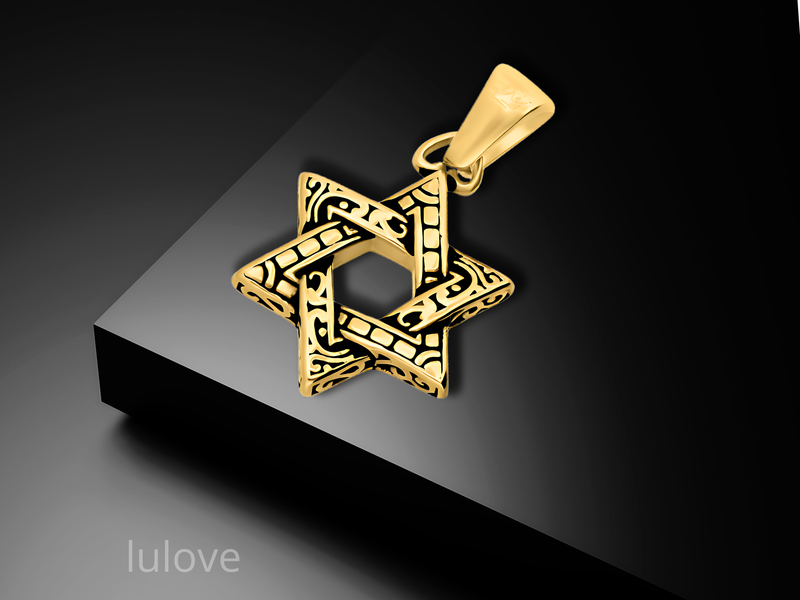 תליון מגן דוד עם גוונים שחורים + שרשרת גולדפיל 18K