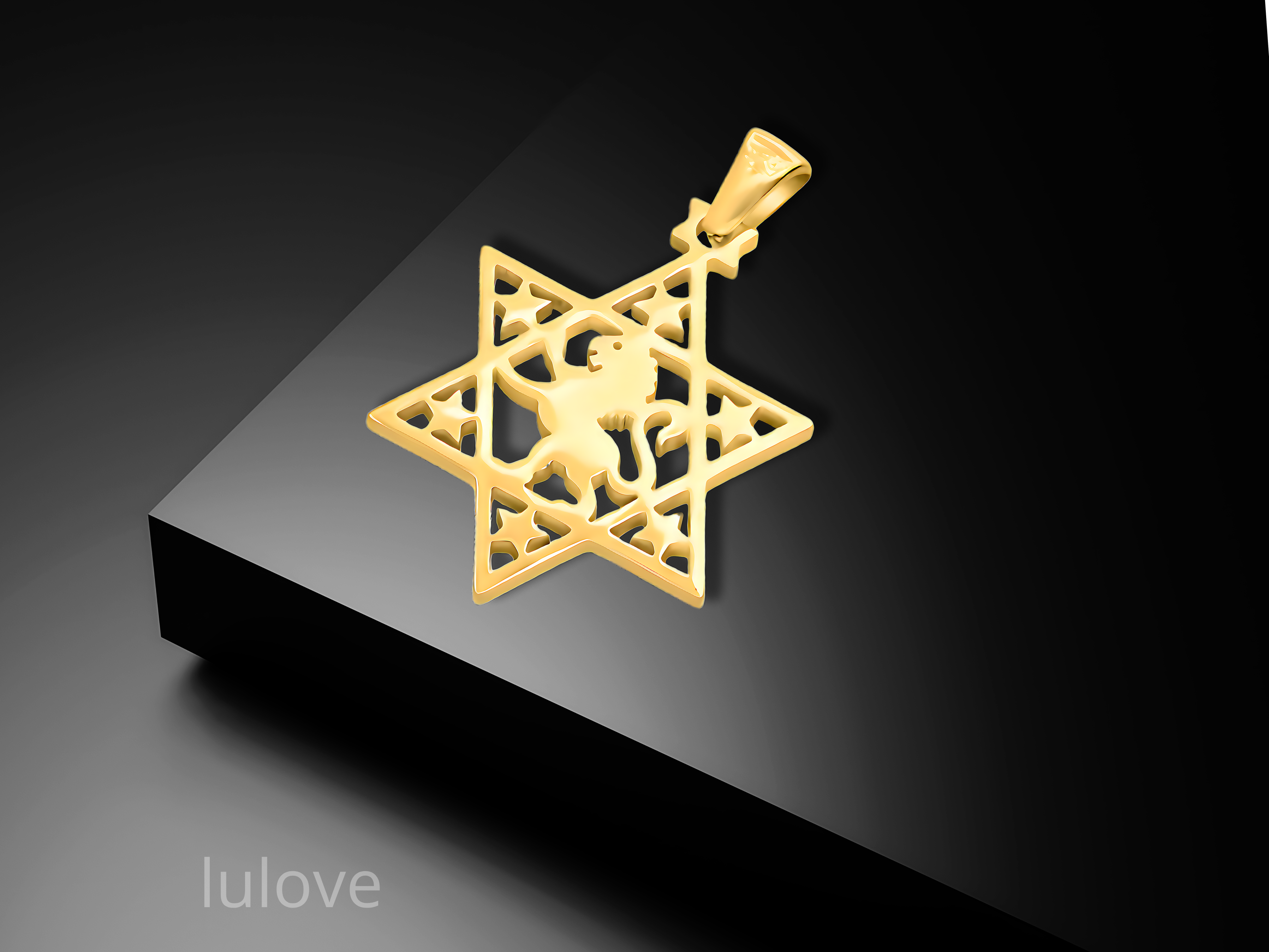 תליון מגן דוד גדול עם אריה + שרשרת גולדפיל 18K