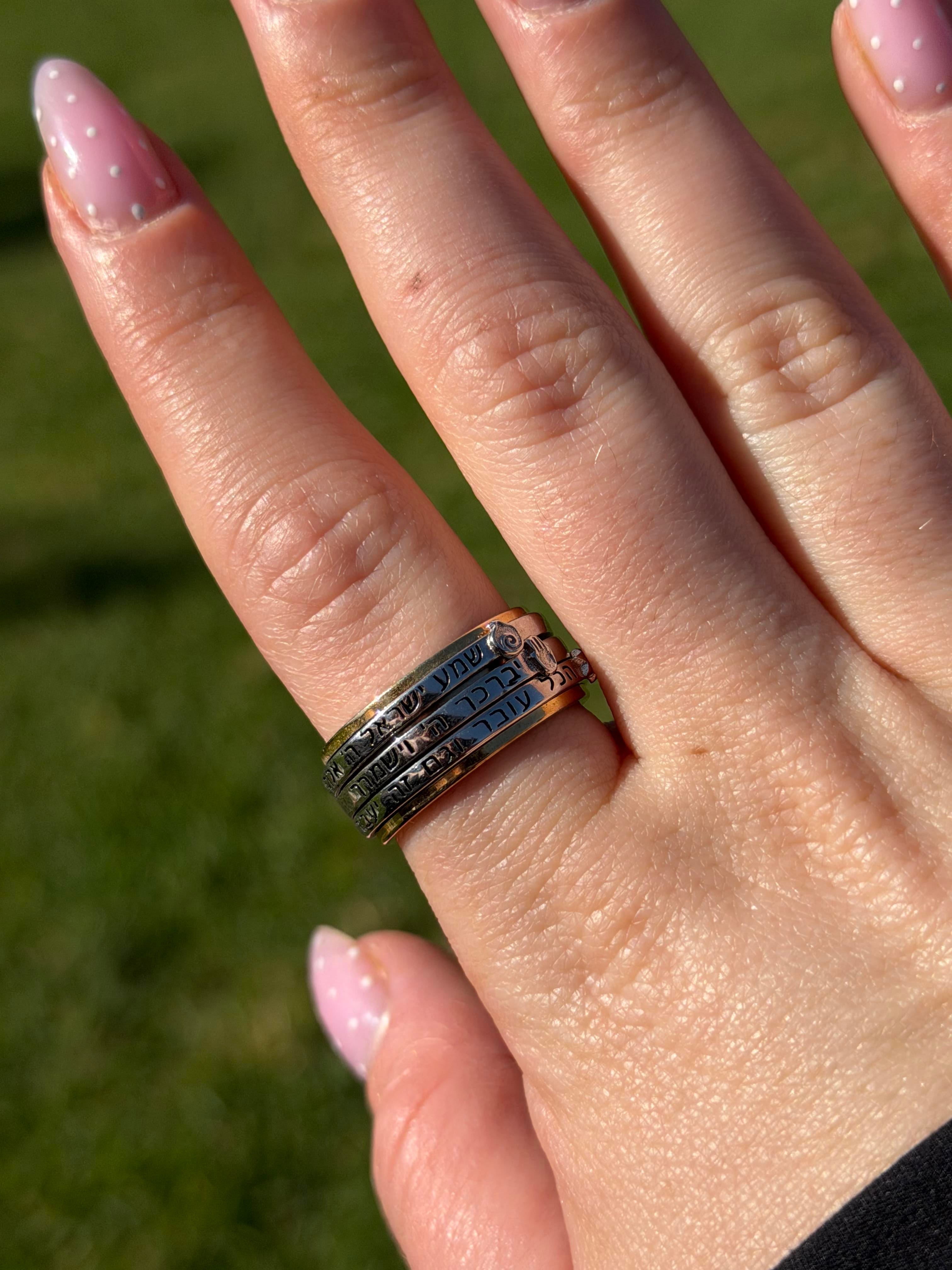 טבעת כסף 925 בעיצוב אישי, עם שלוש טבעות מסתובבות